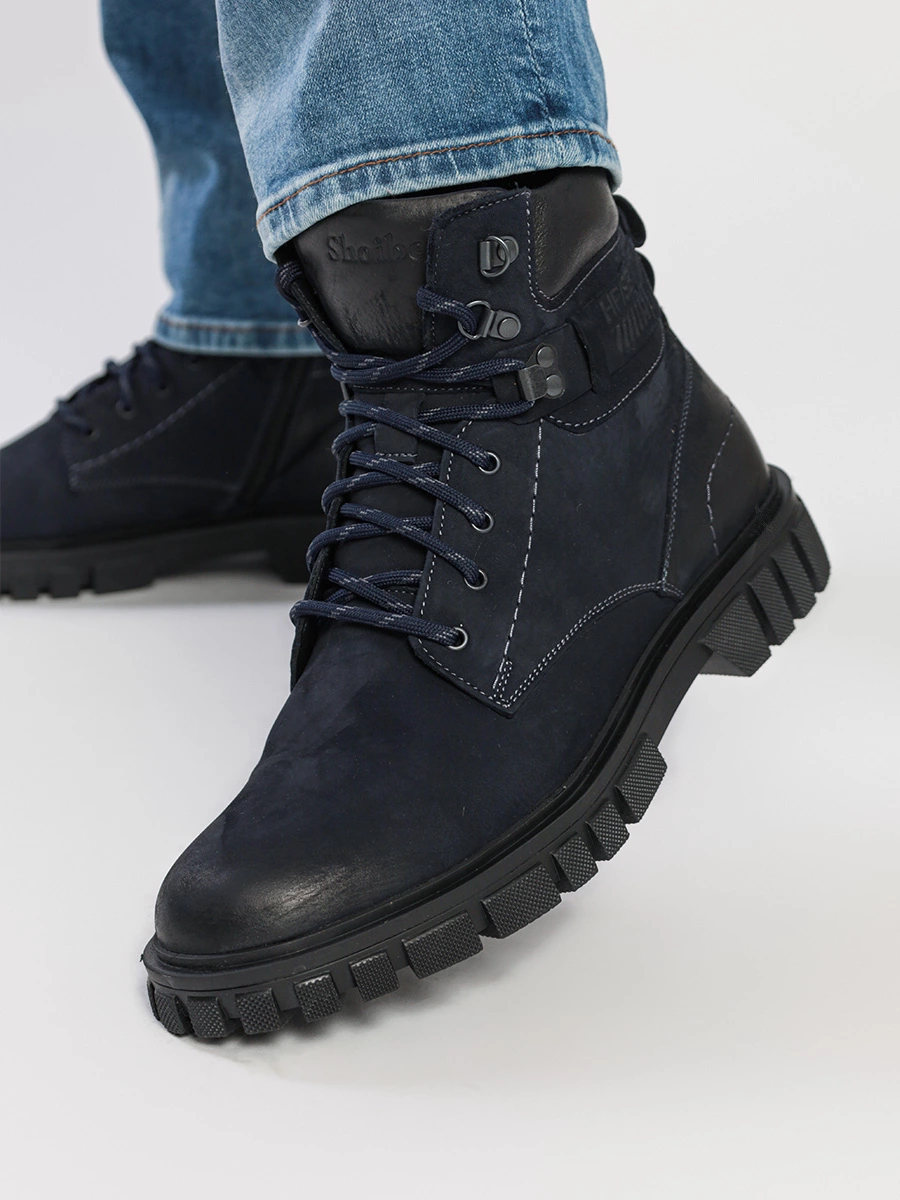 Ботинки-дерби темно-синего цвета со шнуровкой и молнией